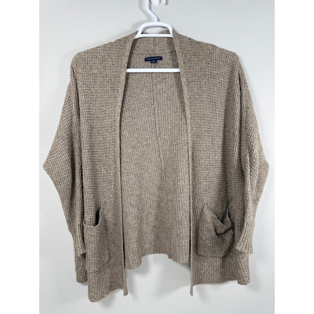 American Eagle Cardigan Women M Taupe Open Front Lagenlook Boho Fall Winter